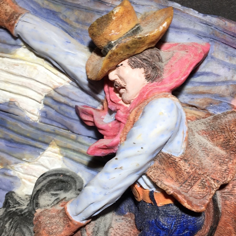 Cowboy Riding Bucking Bronco 3D Plaque - Picture 6 of 9